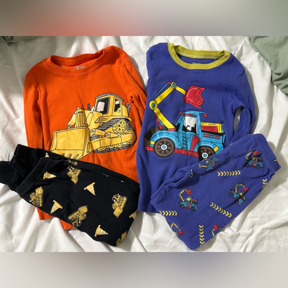 Kids Construction Pajama Set - Orange and Blue